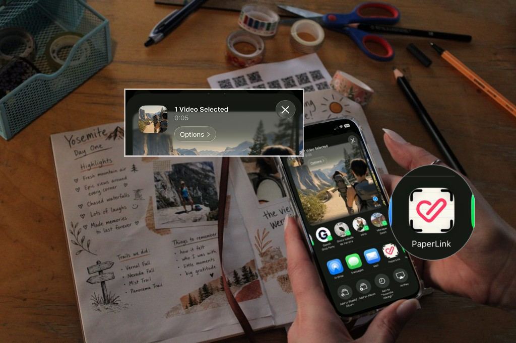 Sharing a video to Paperlink from the iOS share sheet